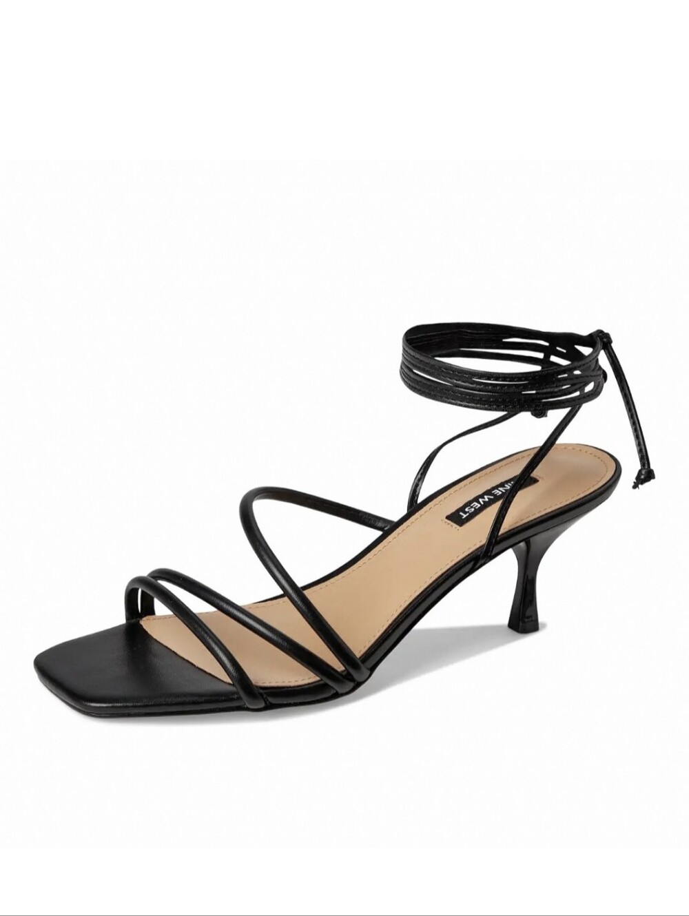 Nine West Black Leather Ankle Wrap Tie Hendy Strappy Kitten Heels Sandals- 8